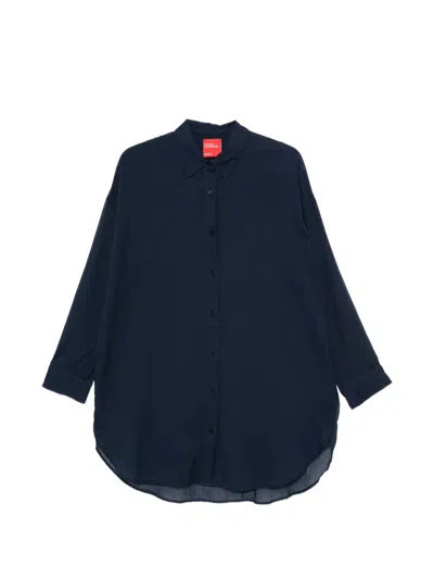Merci Contrast-stitch Curved-hem Shirt In Blue