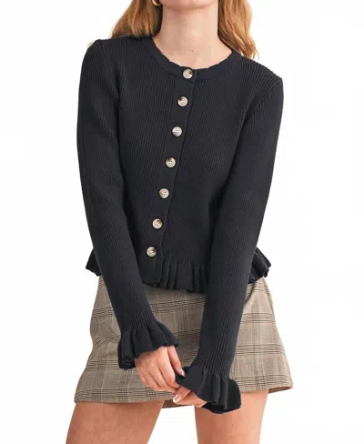 Merci Coquette Ribbed Cardigan In Black
