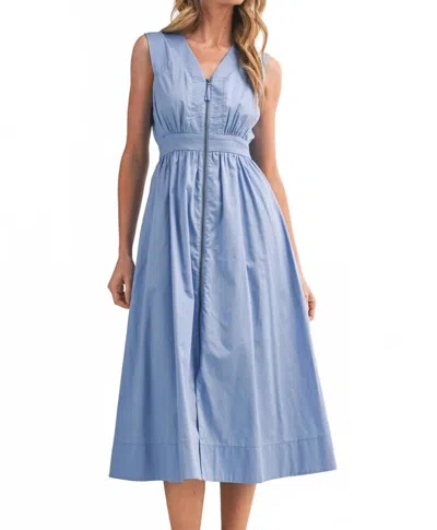 Merci Cotton Zipper Front Midi Dress In Cornflower In Blue