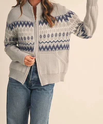 Merci Cozy Fair Isle Zip-up Cardigan In Ash Grey In Beige