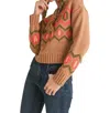 Merci Cropped Geometric Knit Sweater In Dark Brown In Brown