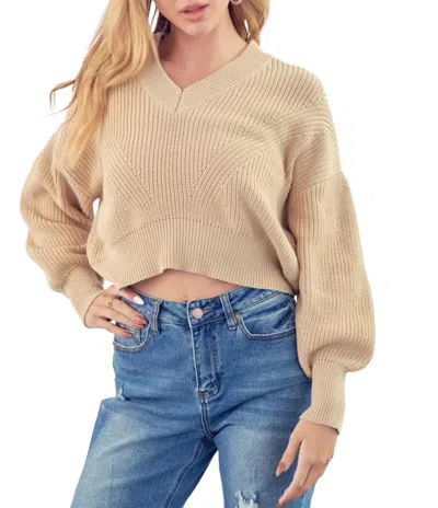 Merci Cropped Ribbed-knit Sweater In Warm Taupe In Brown