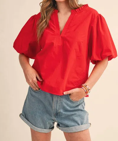 Merci Crush Puff Sleeve Blouse In Cherry Red