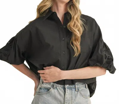 Merci Cut Out Embroidered Bubble Sleeve Top In Black