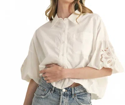 Merci Cut Out Embroidered Bubble Sleeve Top In White