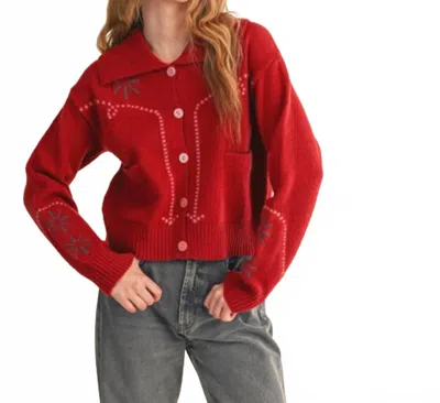Merci Danville Sweater Cardigan In Cherry Mauve In Red
