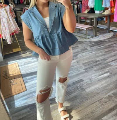 Merci Denim Babydoll Top In Light Wash In Blue