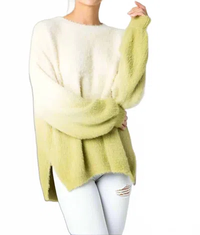 Merci Dip Dye Faux Fur Oversize Sweater Top In Custard/green In Neutral