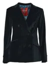 Merci Double-breasted Tailored Blazer With Velvet Texture In Green