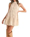 Merci Embellished Mixed Media Bubble Hem Mini Dress In Creamy Pink In Multi