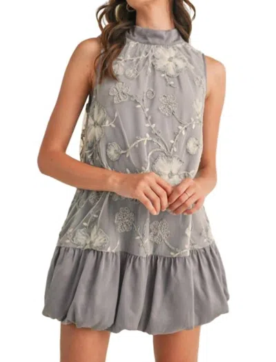Merci Embellished Mixed Media Bubble Hem Mini Dress In Gray Blue In Multi
