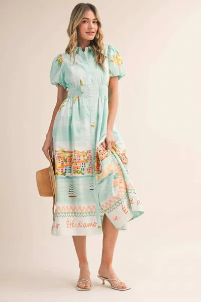 Merci Été D'amour Midi Dress In Coastal Town In Multi