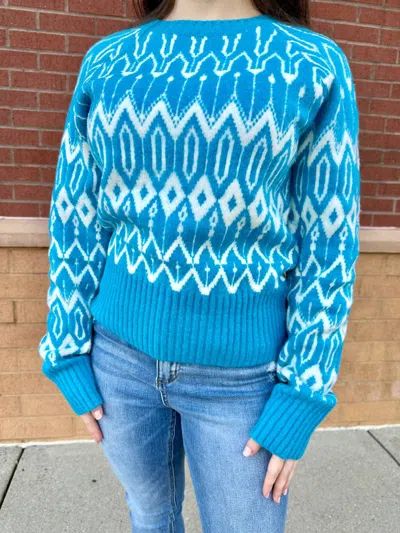 Merci Faire Isle Sweater In Teal Blue
