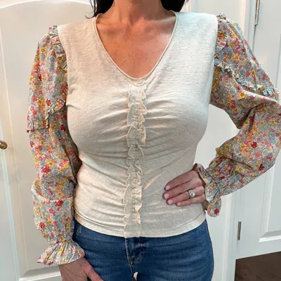 Merci Flirty Ruffles Blouse In Ivory Floral In White
