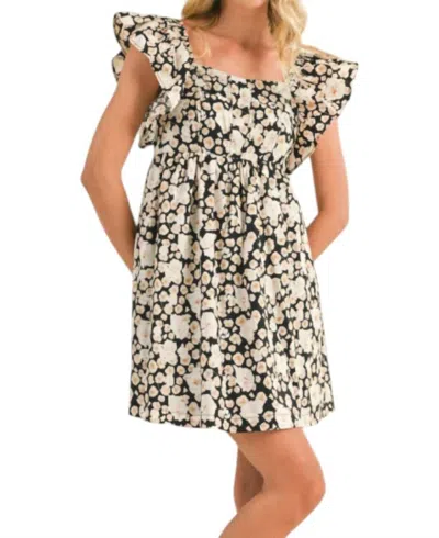 Merci Floral Flutter Sleeve Mini Dress In Black/white In Multi
