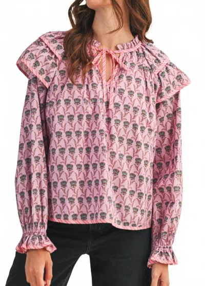 Merci Floral Flutter Top In Pink Multi