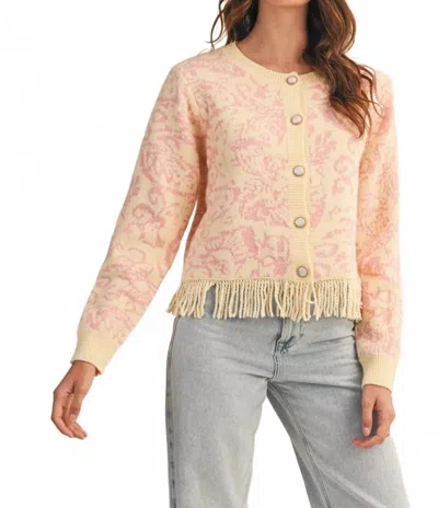 Merci Floral Fringed Sweater Cardigan In Pink/cream In Gold