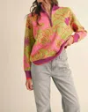 Merci Floral Fushia One Half Zip Pullover In Fuschia In Pink