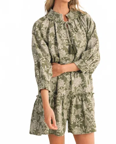 Merci Floral Jacquard Mini Dress In Olive Floral In Green