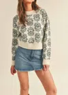 MERCI FLORAL KNIT PULLOVER SWEATER IN CHARCOAL GREY