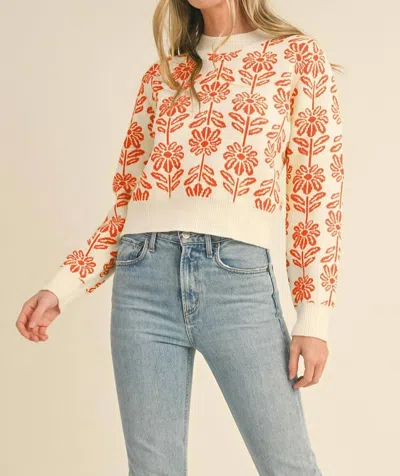 Merci Floral Pattern Sweater In Ivory/ Tangerine