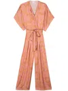 Merci Floral-print Satin Jumpsuit In Gold