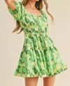 Merci Floral Print Tiered Mini Dress In Green In Green
