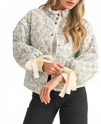 Merci Floral Quilted Jacket In Ivory/blue In Multi