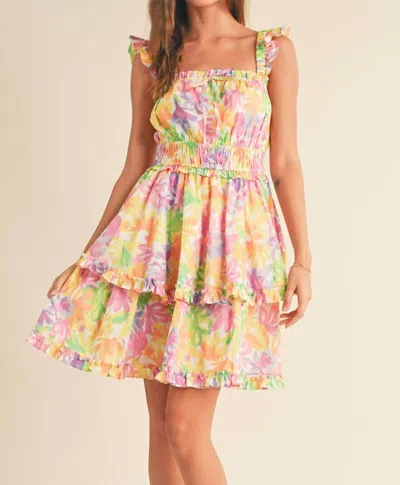 Merci Floral Ruffle Trim Mini Dress In Multi