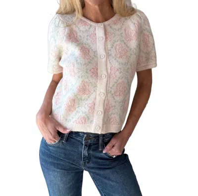 Merci Floral Short Sleeve Cardigan In Cream In White