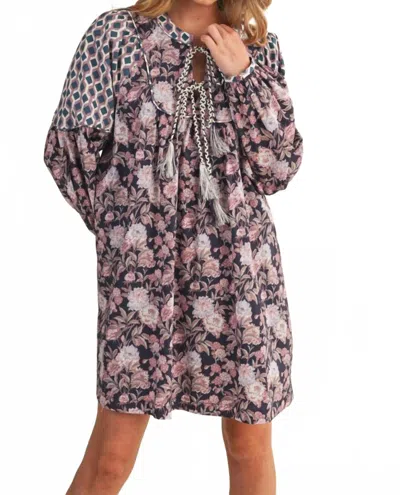 Merci Floral Swing Mini Dress In Eggplant In Brown