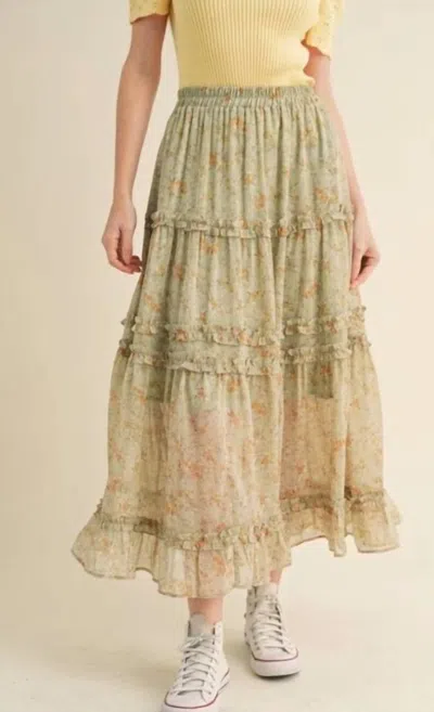 Merci Floral Tiered Maxi Skirt In White