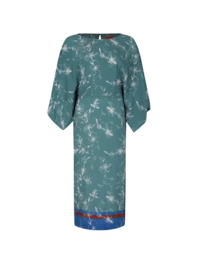 Merci Floral-print Wide-sleeve Dress In Blue