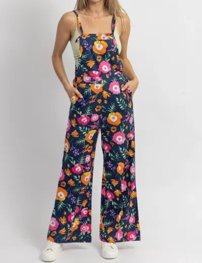 Merci Flower Child Flare Overall In Navy In Blue