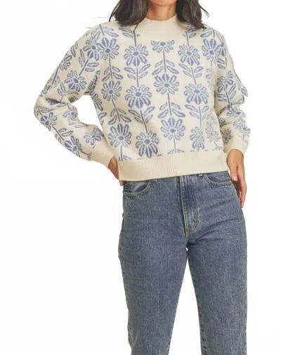 Merci Flower Pullover Sweater In Baby Blue