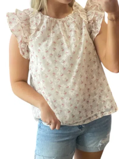 Merci Flutter Sleeve Floral Top In Berry/ivory In Multi