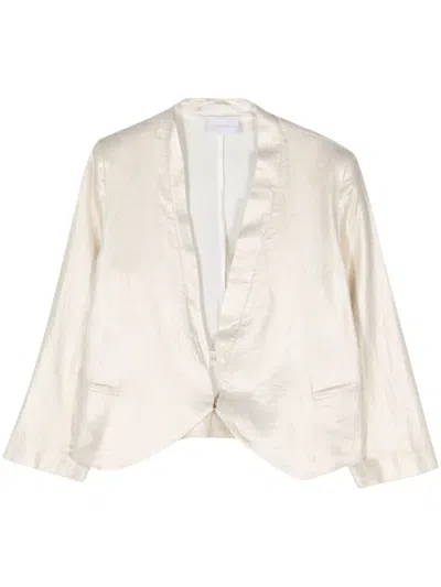 Merci Foiled-finish Cropped Jacket In Gold