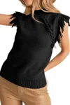 Merci Fringe Sweater Vest In Black In Black