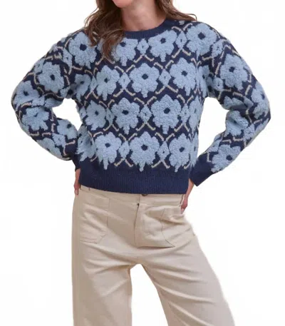 Merci Fuzzy Floral Sweater In Blue