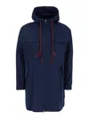 Merci Blue Jacket With Drawstring Hood In Blue
