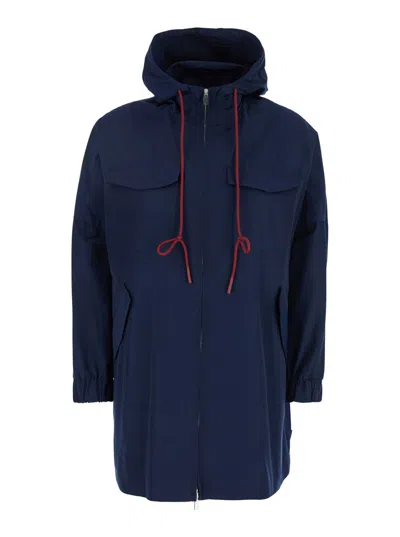 MERCI BLUE JACKET WITH DRAWSTRING HOOD IN TECH FABRIC WOMAN