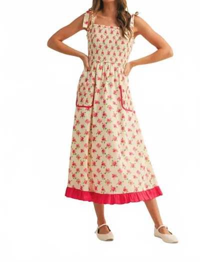 Merci Gardenia Smocked Midi Dress In Multi