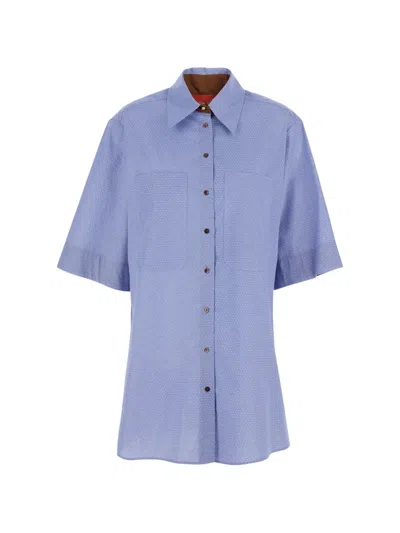 Merci Geometric-print Short-sleeve Shirt In Blue
