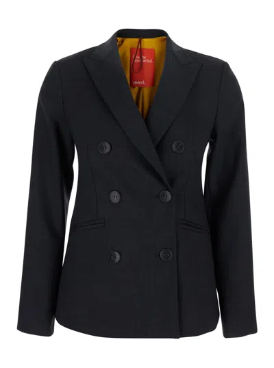 Merci Double-breasted Jacket In Black