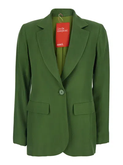 Merci Avocado Jacket Green With Front Closure And Fabric Pockets For Women