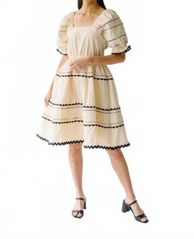 Merci Grace Ric Rac Babydoll Mini Dress In Beige In Neutral