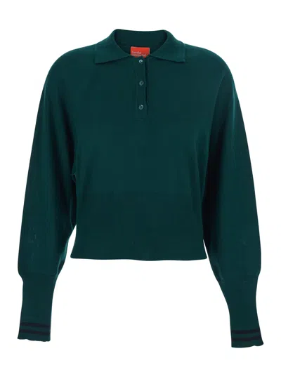 MERCI GREEN POLO SHIRT WITH WIDE CLASSIC COLLAR AND LONG-SLEEVE IN WOOL WOMAN