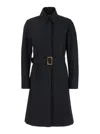 Merci Black Trench Coat With Classic Collar And Adjustable Belt In Fabric Woman In Black