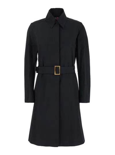MERCI BLACK TRENCH COAT WITH CLASSIC COLLAR AND ADJUSTABLE BELT IN FABRIC WOMAN