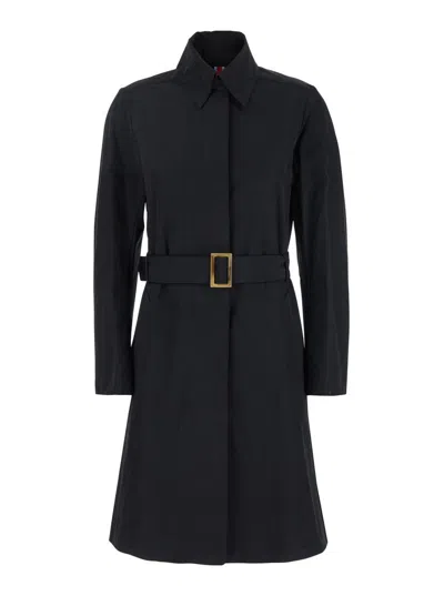 MERCI BLACK TRENCH COAT WITH CLASSIC COLLAR AND ADJUSTABLE BELT IN FABRIC WOMAN